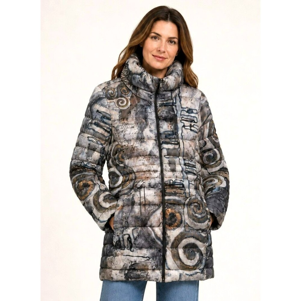 Simply Art by Dolcezza Small Zip Puffer Jacket w/ Pockets Avant Garde Gray Swirl